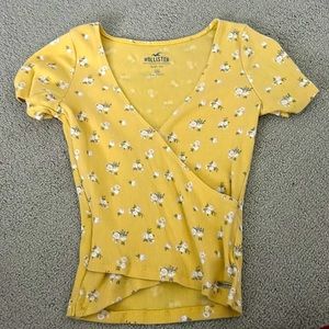 yellow floral wrap crop top